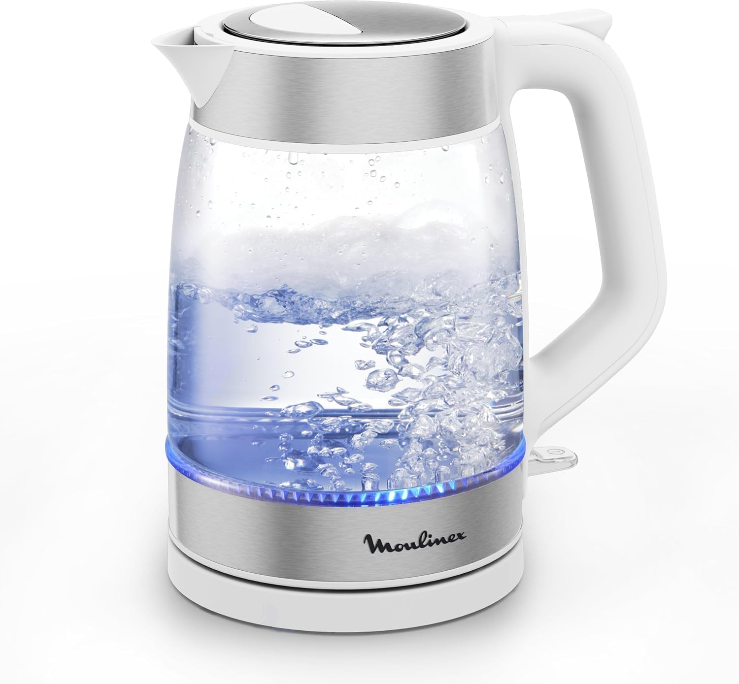 Bouilloire Électrique en Verre 1,7 L, Ébullition Rapide, Transparente, Filtre Amovible, Éclairage LED, Base 360°, Sans Fil, Blanc, BY6R5130