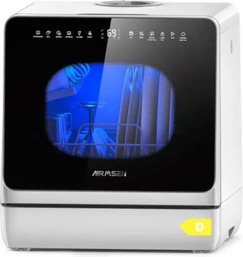 Mini Lave-Vaisselle de Table, Lave-Vaisselle Portable 5L, 8 Programmes + 3 Programmes supplémentaires, Départ Différé 1-18 h, Adoucisseur d’Eau et Sécurité Enfant Blanc&noir