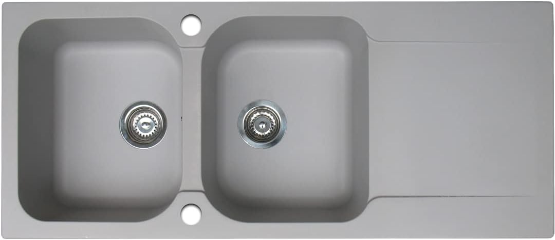 Lisse évier réversible 2 cuves 1 égouttoir en résine gris Double cuve Gris