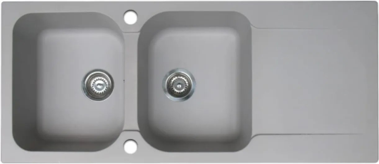 Lisse évier réversible 2 cuves 1 égouttoir en résine gris Double cuve Gris