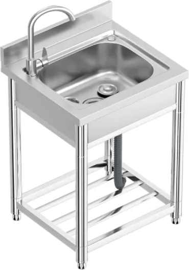 Évier Inox de Cuisine 1 Bac Professionnel, 55 x 50 x 94 cm Évier Inox Autoportant avec Robinet et Accessoires, Évier Extérieur et Intérieur, Plonge Inox pour Cuisine, Restaurant, Garage, Jardin