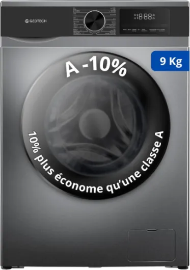 Lave-linge frontal GEDTECH GLL91400DG - 9 Kgs - 1400 tr/mn - 16 programmes - Eco - Intensif - Rapide – Très Faible conso Noir 9 Kgs