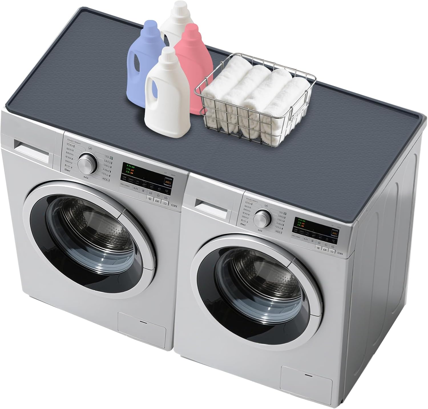 Lave-linge 130 x 65 cm, plan de travail antidérapant, étanche en silicone, avec bord surélevé pour organisation, tapis de protection pour buanderie, cuisine, maison