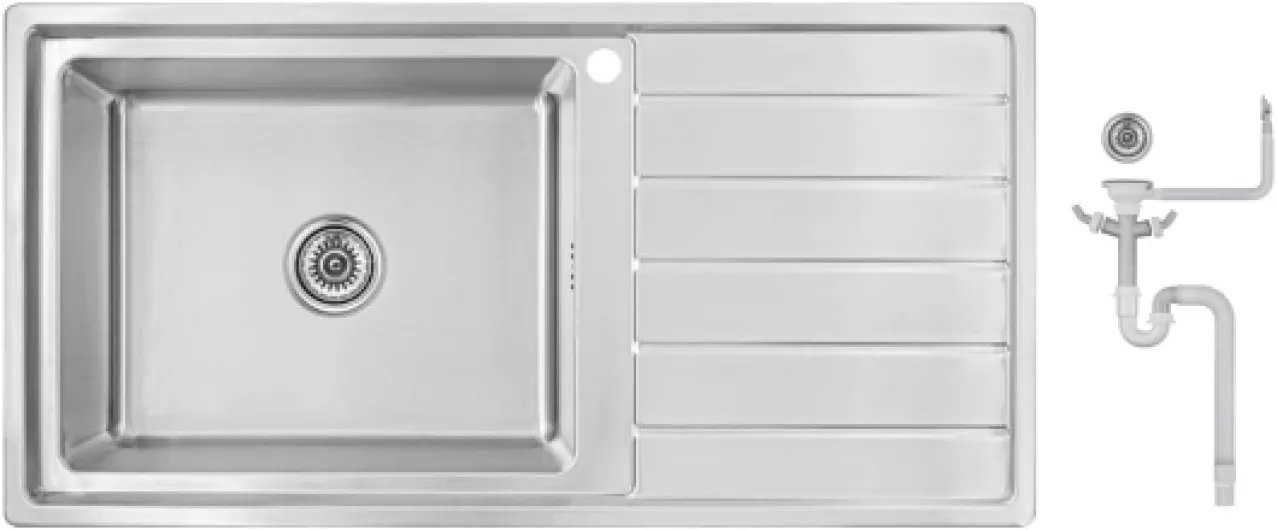 Preer-100x50x21,R20 Évier de cuisine en acier inoxydable 304, épaisseur 1,0 mm, XXL Bac 50x40 cm, 1 bac, carré, évier, égouttoir à droite