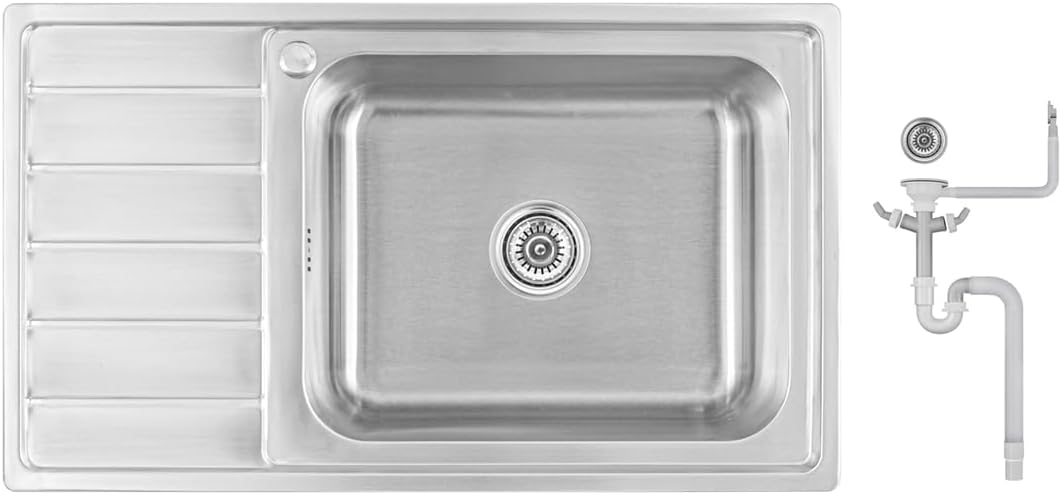 86x50X20,Évier de cuisine en inox 304 0,8 mm, XXL Bac 50x40 cm, 1 bac, carré, égouttoir à gauche