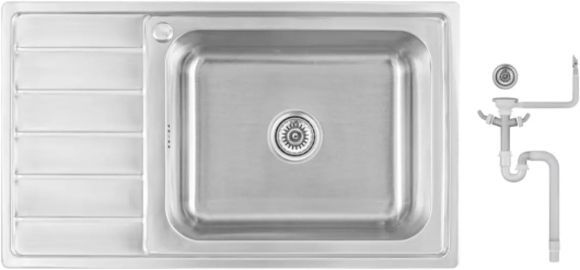 86x50X20,Évier de cuisine en inox 304 0,8 mm, XXL Bac 50x40 cm, 1 bac, carré, égouttoir à gauche