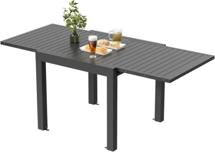 JUMMICO Table de Jardin, Extensible, en Aluminium, Table à Manger, de Camping, Table Pliante Extérieure, Table de Balcon, Pieds Réglables, 80 x 160 cm, Gris Chocolat 80-160 cm Gris Chocolat