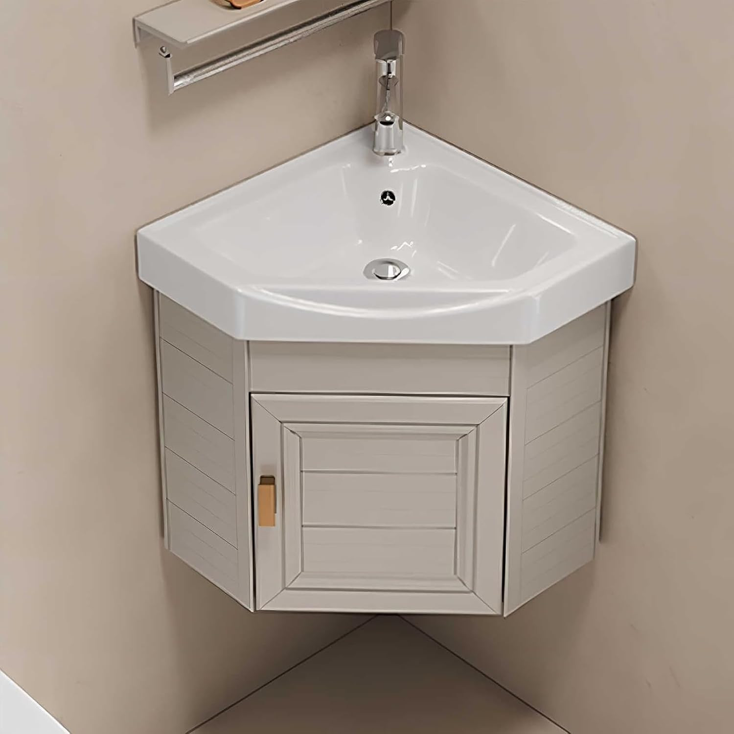 Évier en céramique lavabo de salle de bain mural, lavabo d'angle en céramique pour petits espaces, lavabo de salle de bain, pour cuisine, toilettes, salle de bain, caravane kaki-38 * 38 Q-38*38 Kaki