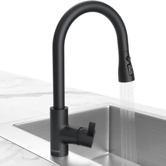 Robinet Cuisine Noir, Mitigeur Cuisine avec Douchette Pivotant à 360° d'Évier à Arc Élevé Pulvérisateur Escamotable de 3 Modes, Économe en Eau, Acier Inoxydable