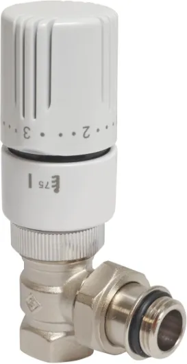 , Robinet thermostatique équerre 15/21, M30x15, réglable 5-29°C, raccord M1/2", joint torique intégré, compatible avec tous radiateurs 15/21, installation murale ou sol EQUERRE