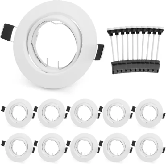 Spot Encastrable GU10 Set, 10 Pièces Cadre de Spot En Blanc avec Douille GU10, Rond Cadre de Montage Spot Orientable 60°, Trou de Montage Ø68-80mm, 230V, Pour Lampes A LED Ou Halogènes Rond Blanc
