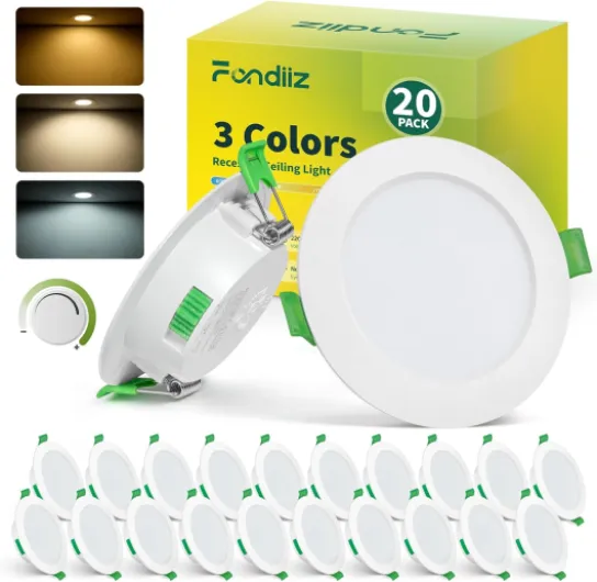 Lot de 20 Spot LED Encastrable 68mm, Spot Dimmable LED 5W Blanc Chaud 2700K Blanc Neutre 4000K Blanc Froid 6000K Réglable, spot Salle de Bain IP44 pour Salon Cuisine, Rond
