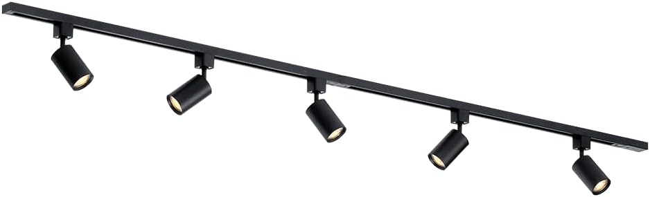 Focus III – Système d’éclairage LED monophasé – 2 rails de 1m (200cm) – 5 spots GU10 orientables – noir – plafonnier moderne – pour cuisine, salon, salle à manger