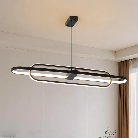 Led Ovale Modern Suspensions D'éClairage IntéRieur ÎLot Cuisine,Suspension Double Anneau Conception Dimmable Infiniment Lustre Salon,LinéAire RéGlable Hauteur Salle Manger Lustres,Bureau,Café,Noir,40W 99*14*100cm