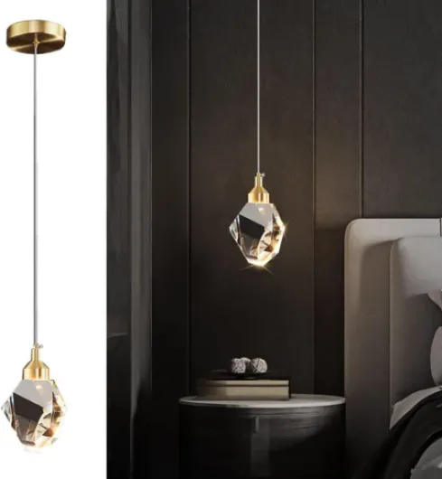 Suspension En Cristal Moderne, Suspension En Cristal LED 3 Couleurs, Pour îlot De Cuisine Chambre Salon éclairage De Salle à Manger (Or) Or 1-Head