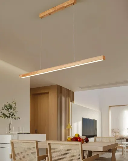 Suspension linéaire avec télécommande, suspension LED en bois à intensité variable, design linéaire, lampe de table à manger, hauteur réglable, pour salle à manger, cuisine, bureau (bois, 80 cm) 80cm Bois