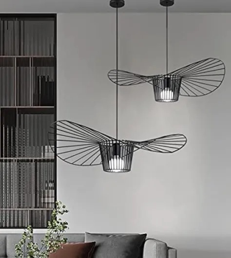 Vertigo Suspension 100 cm Rétro Suspensions LED Lustre Suspendu Industriel Salon Moderne Design, Fibre de Verre+Polyuréthane de Chapeau Abat-Jour, Églable en Hauteur Lumières E27,Noir,100cm 100cm Black Noir