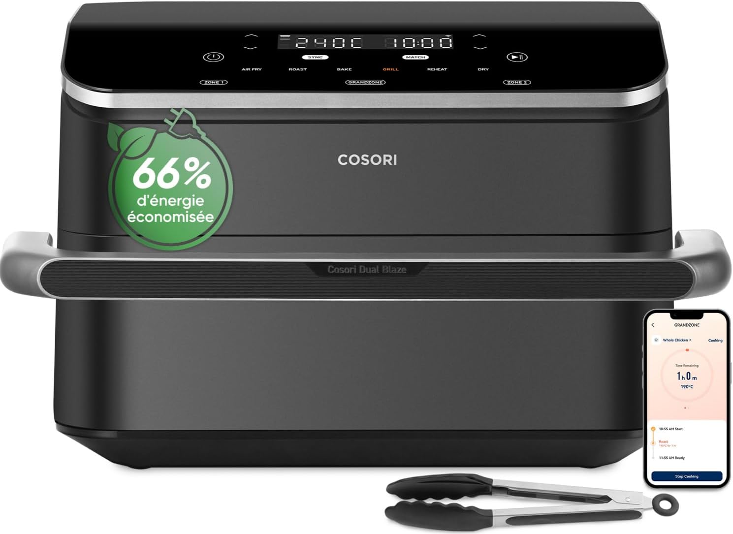 Air Fryer 10L Twinfry, Friteuse sans Huile Double Résistance, Airfryer à Dual Zone Avec Séparateur Amovible, 6-en-1, Grande Capacité, Cuisson optimale, 35℃-240℃, Contrôle Smart via App Dual Blaze 10L Noir