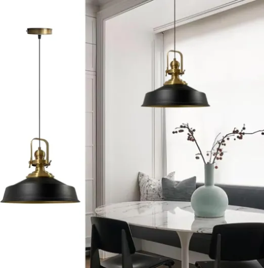 Asletl Suspension Luminaire Industrielle Rétro en Metal de 41 cm, Lustre de Salon Vintage, Éclairage de Plafond pour Chambre, Cuisine, Plafonnier Suspension, Lampe Suspendue, Noir Noir x1