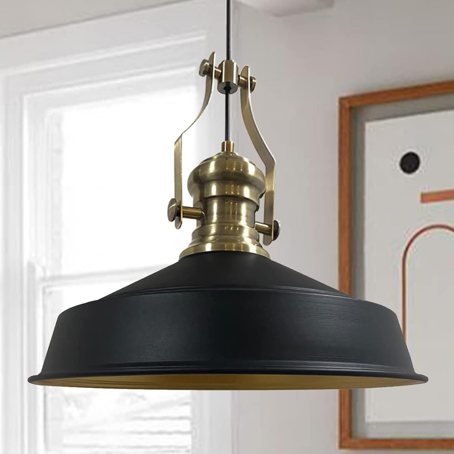 Asletl Suspension Luminaire Industrielle Rétro en Metal de 41 cm, Lustre de Salon Vintage, Éclairage de Plafond pour Chambre, Cuisine, Lampe Suspendue, Suspension Luminaire Industrielle Noir Noir Neo-Asletl