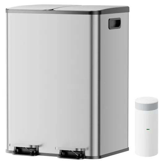 Poubelle à Double Compartiment avec Couvercle, 2x20L Poubelle de Recyclage pour Cuisine, Poubelle Pédale avec 20 Sacs, Seaux Intérieurs Amovibles, Fermeture Douce et 2 Filtres à Charbon