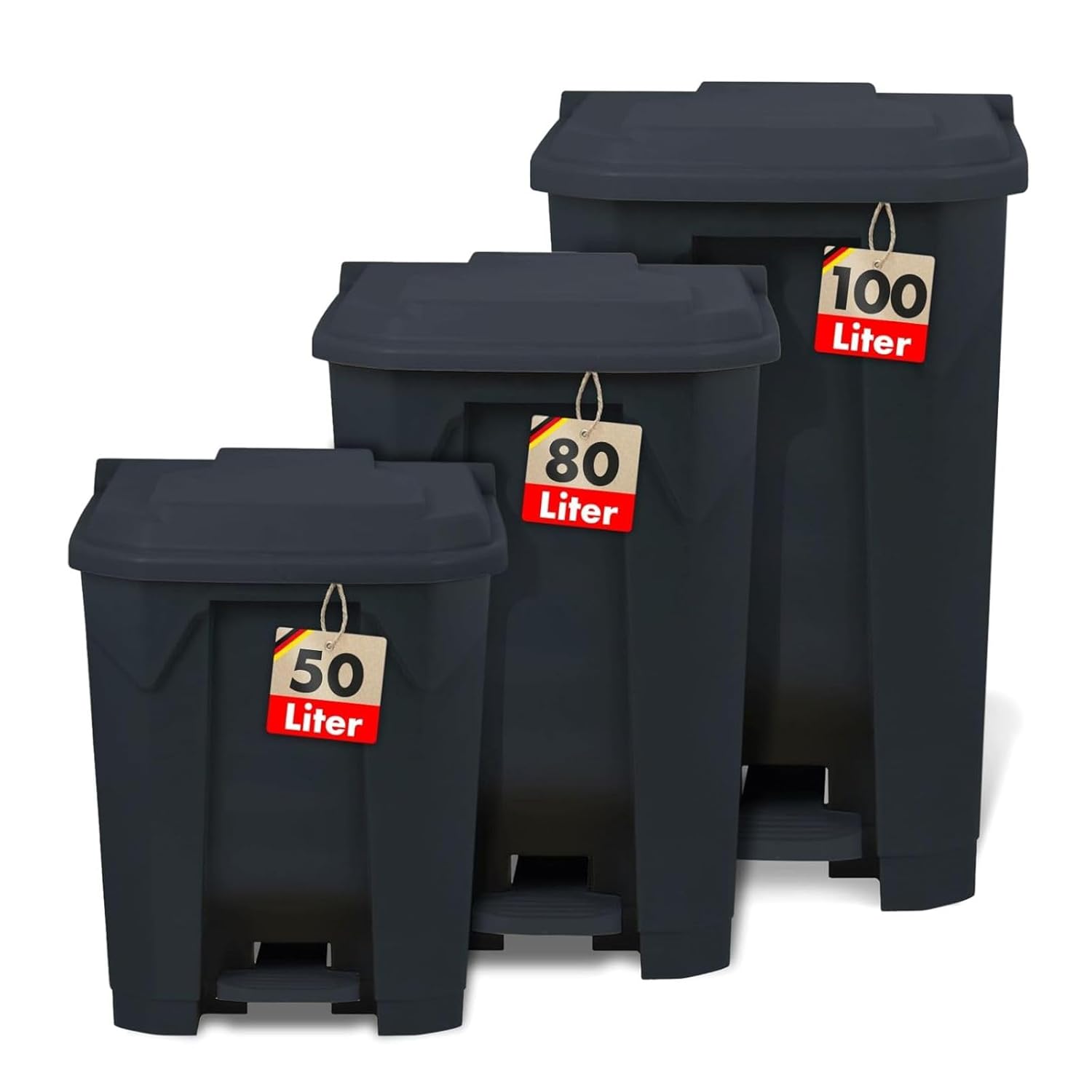 Poubelle, avec couvercle, pour cuisine et bureau, système de tri des déchets, poubelle à pédale avec mécanisme Step On, corbeille à papier Olaf (50 l, gris) 50 Liter gris