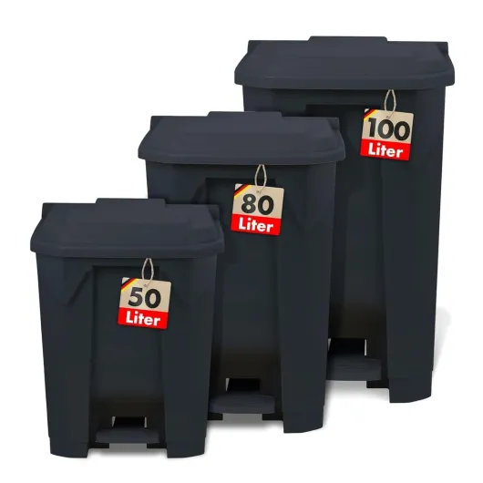 Poubelle, avec couvercle, pour cuisine et bureau, système de tri des déchets, poubelle à pédale avec mécanisme Step On, corbeille à papier Olaf (50 l, gris) 50 Liter gris