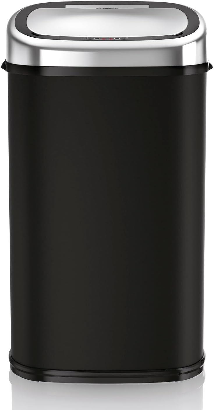 T80900 Poubelle Automatique - Poubelle à Capteur en Acier Inoxydable avec Fermeture Automatique en Douceur, Commande Manuelle - Poubelle Cuisine de 58 L - Noir