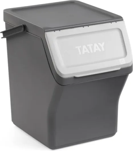 Poubelle de Recyclage Easy Waste 20L - Design Modulaire et Empilable - Couvercle à Système Click - Poignée de Transport Intégrée - Fabriqué en Matériau Recyclé - 35x27x36 cm - Gris Unité - Gris 20L