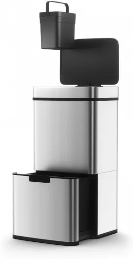 Poubelle De Cuisine Automatique Tri Sélectif Double Compartiment 75l NARVIK En Acier Inox Recyclage Grande Capacité Et Poubelle De Table 3l Silver