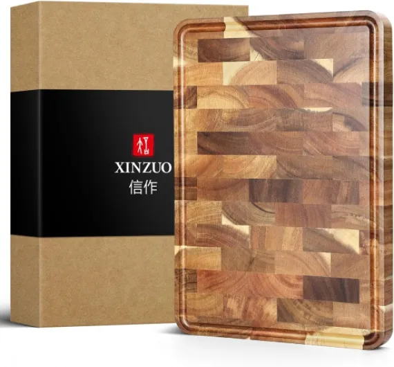 Planche à Découper en Bois d'Acacia- Tranchoir Planchette Ustensile de Cuisine- Fabriquée à la Main en Bois End Grain- avec Pieds Antidérapants, Poignées Latérales et Rainure pour le Jus 35L x 25l cm Bois de Acacia