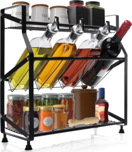 Porte Epices Cuisine à 3 Niveaux - Rangement Epices Cuisine en Fer sur Pied - Etagere a Epices et Herbes Noire - Idéal pour les Armoires, les Comptoirs et les Placards