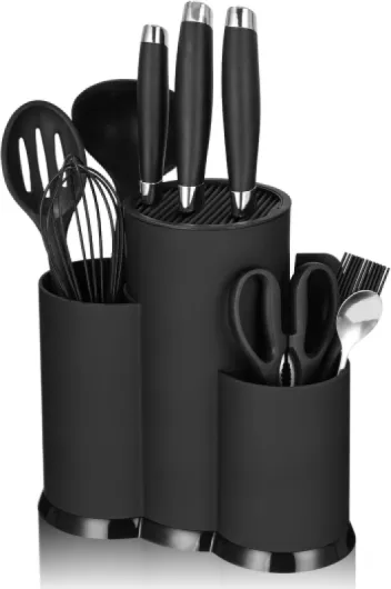 Porte Couteau 3 en 1 sans Couteau, Porte-Couteau Rond avec Fentes, Organisateur de Bloc à Couteaux Adapté à Tous Les Couteaux de Cuisine, Bloc à Couteaux Noir
