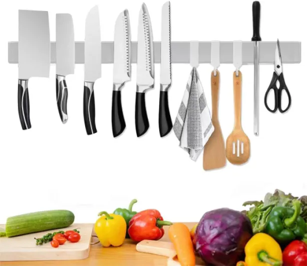 Barre magnétique Trhillsbrad de 60 cm - Porte-couteaux magnétique avec 3 crochets en acier inoxydable - Barre à couteaux autocollante - Argenté - Sans perçage 60cm Sliver