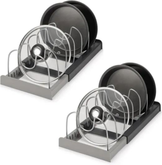 Lot de 2 supports de couvercles de casseroles, réglables, pour tiroir, organiseur de couvercle de cuisine, extensible, parfait pour les poêles, les casseroles et les couvercles
