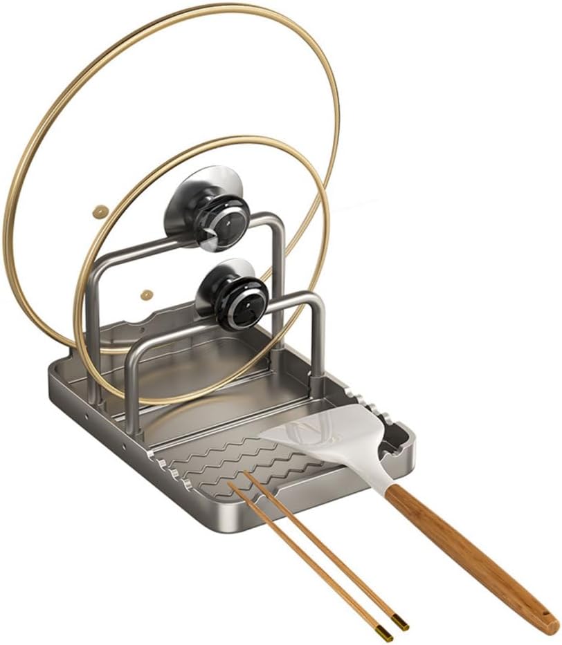 MiOYOOW Range Couvercle de Casseroles, Range-casseroles Réglables, Support de Casseroles Porte Couvercle Cuisine Antidérapant pour Plaque de Cuisson, Barbecue Gris