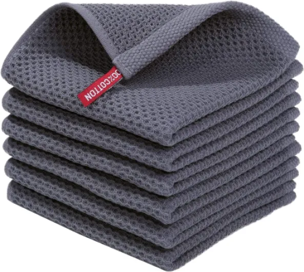 Lot de 6 torchons de cuisine 100 % pur coton très absorbants, super doux, pour cuisine, séchage rapide, tissage gaufré, 30 x 30 cm, gris foncé 30x30(6 pièces) Gris Foncé