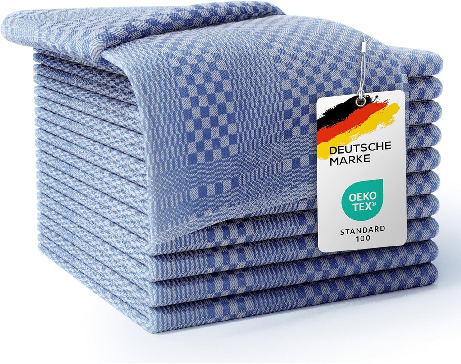 Lot de 10 Torchons de Cuisine Vaisselle De Qualité Supérieure 100% Coton, 220 GSM, Très Doux et Super Absorbant, Facile à Laver, 50x70cm (Bleu, 10) Bleu 10