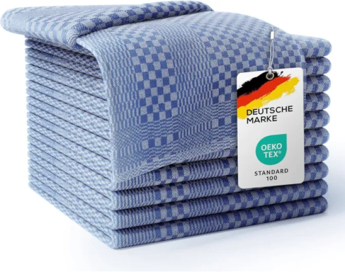 Lot de 10 Torchons de Cuisine Vaisselle De Qualité Supérieure 100% Coton, 220 GSM, Très Doux et Super Absorbant, Facile à Laver, 50x70cm (Bleu, 10) Bleu 10