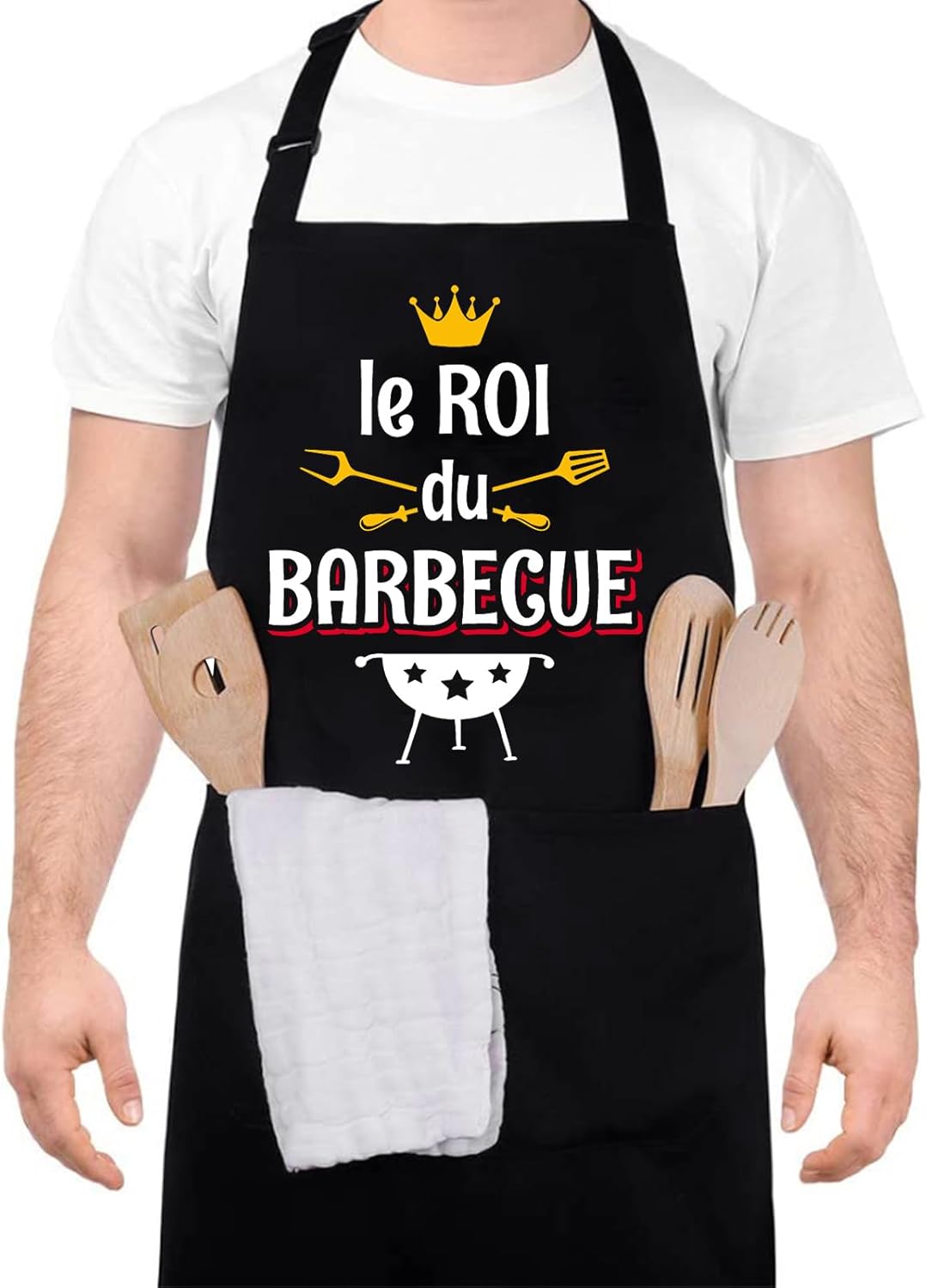 Tablier Barbecue Homme,Tablier de Cuisine pour Homme,Réglable Étanche Noir Tablier BBQ personnalisé pour Barbecue Fête,Fête des Pères,Anniversaire,Noël,Saint-Valentin