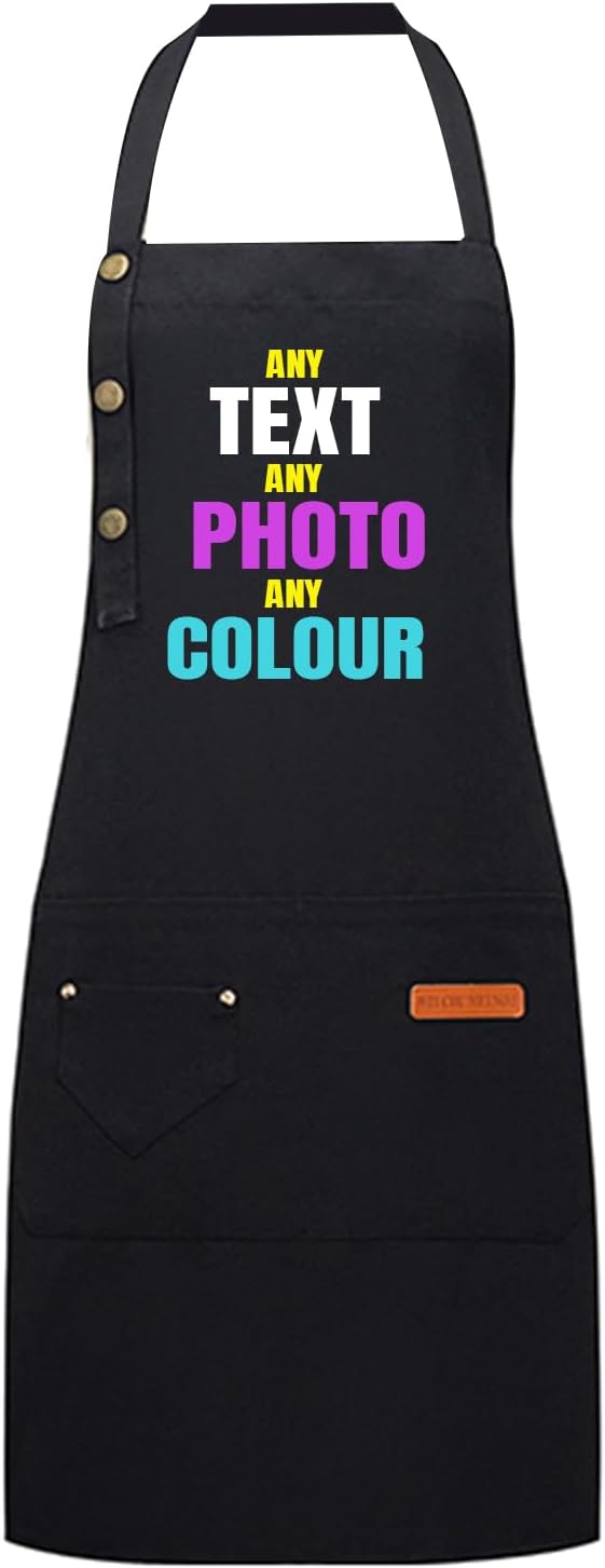 Générique Tablier Personnalisé avec Logo Texte Photo, Tablier Barbecue pour Hommes, Tablier de Cuisine pour Hommes Femmes, Tabliers pour Cuisine, Barbecue, Café Noir