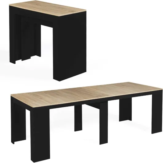 Table Console Extensible Orlando 10 Personnes 235 cm Bois Noir et façon hêtre