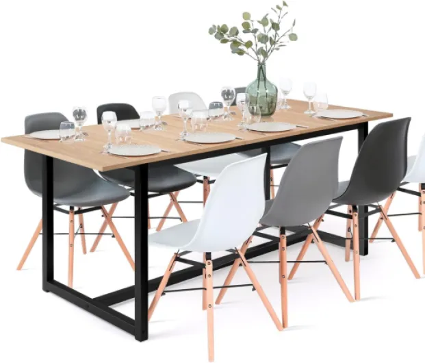 Table à Manger Extensible Rectangle Detroit 6-10 Personnes Design Industriel 160-200 cm