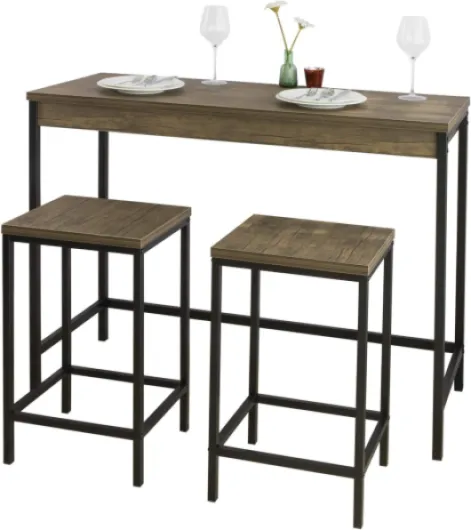 Table Haute Mange Debout avec 2 Tabourets, Table de Bar Cuisine, Table Haute Cuisine Petit Espace, Table Mange Debout avec Tabourets, L121xP46xH97cm OGT30-N