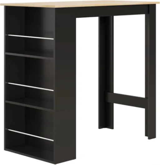 Table de Bar Table Haute de Cuisine Mange-Debout comptoir - dim - 112L x 57l x 106H cm - 3 étagères - Noir Bois Naturel, Noir
