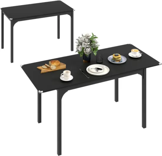 Table à Manger Pliante, Table Extensible Cuisine rectangulaire jusqu'à 4 à 6 Personnes, Pieds en Acier, pour Petits espaces, Salle à Manger, Noir