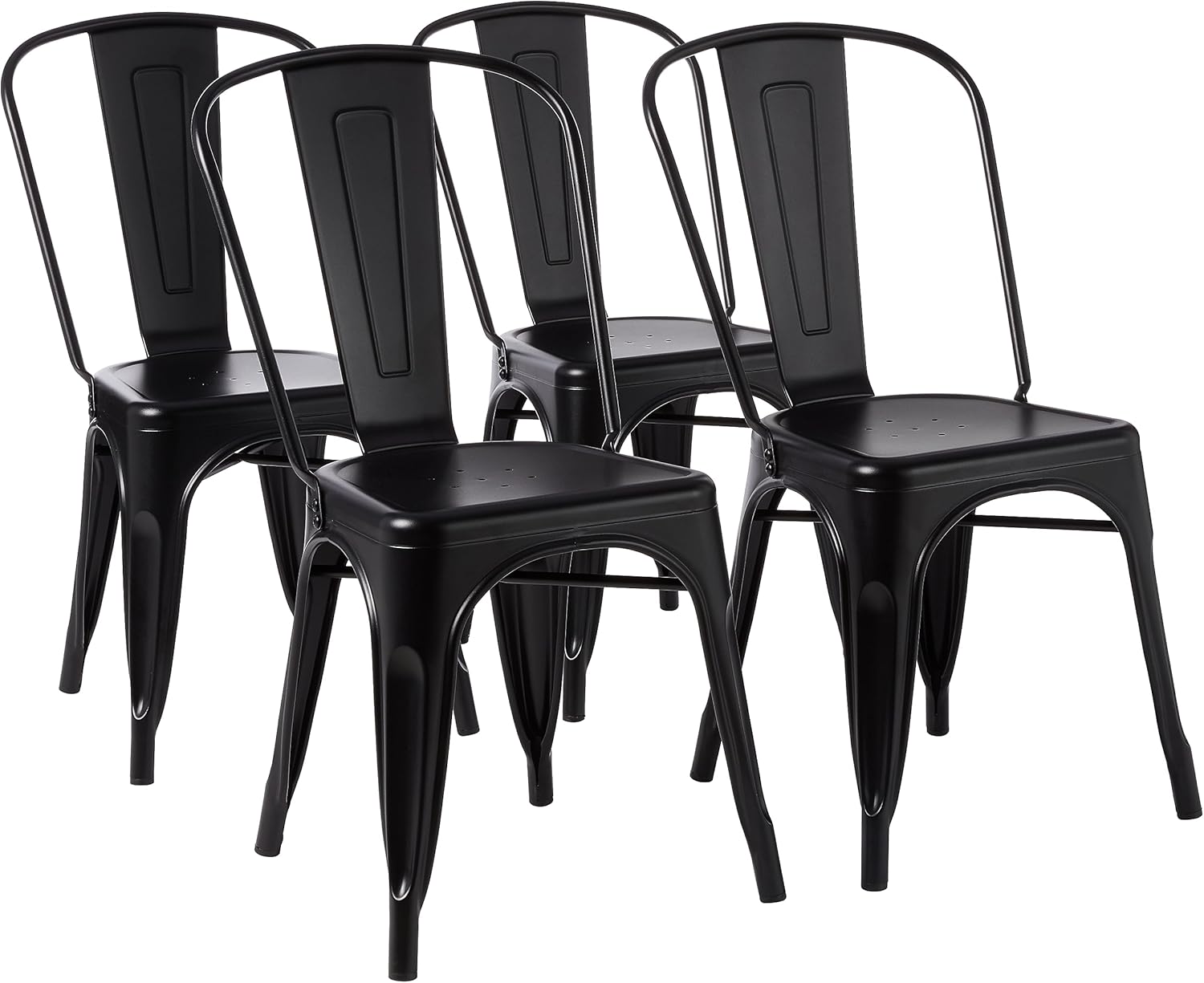 Lot de 4 chaises de Salle à Manger empilables en métal avec Dossier pour bistrot, Cuisine, intérieur et extérieur, Noir, 51 x 43 x 85 cm