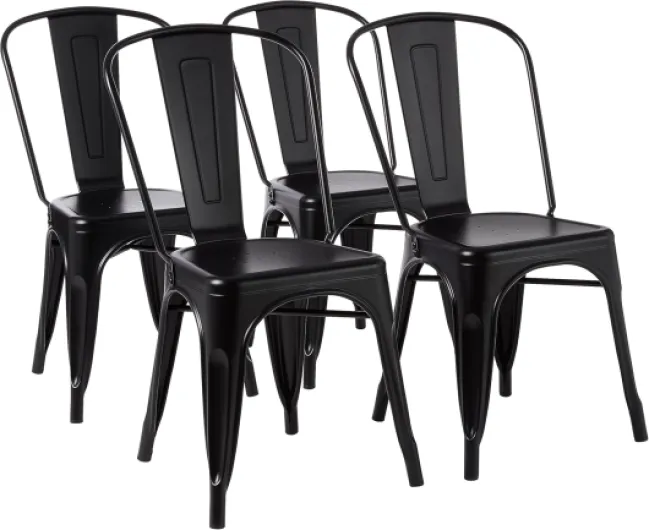 Lot de 4 chaises de Salle à Manger empilables en métal avec Dossier pour bistrot, Cuisine, intérieur et extérieur, Noir, 51 x 43 x 85 cm