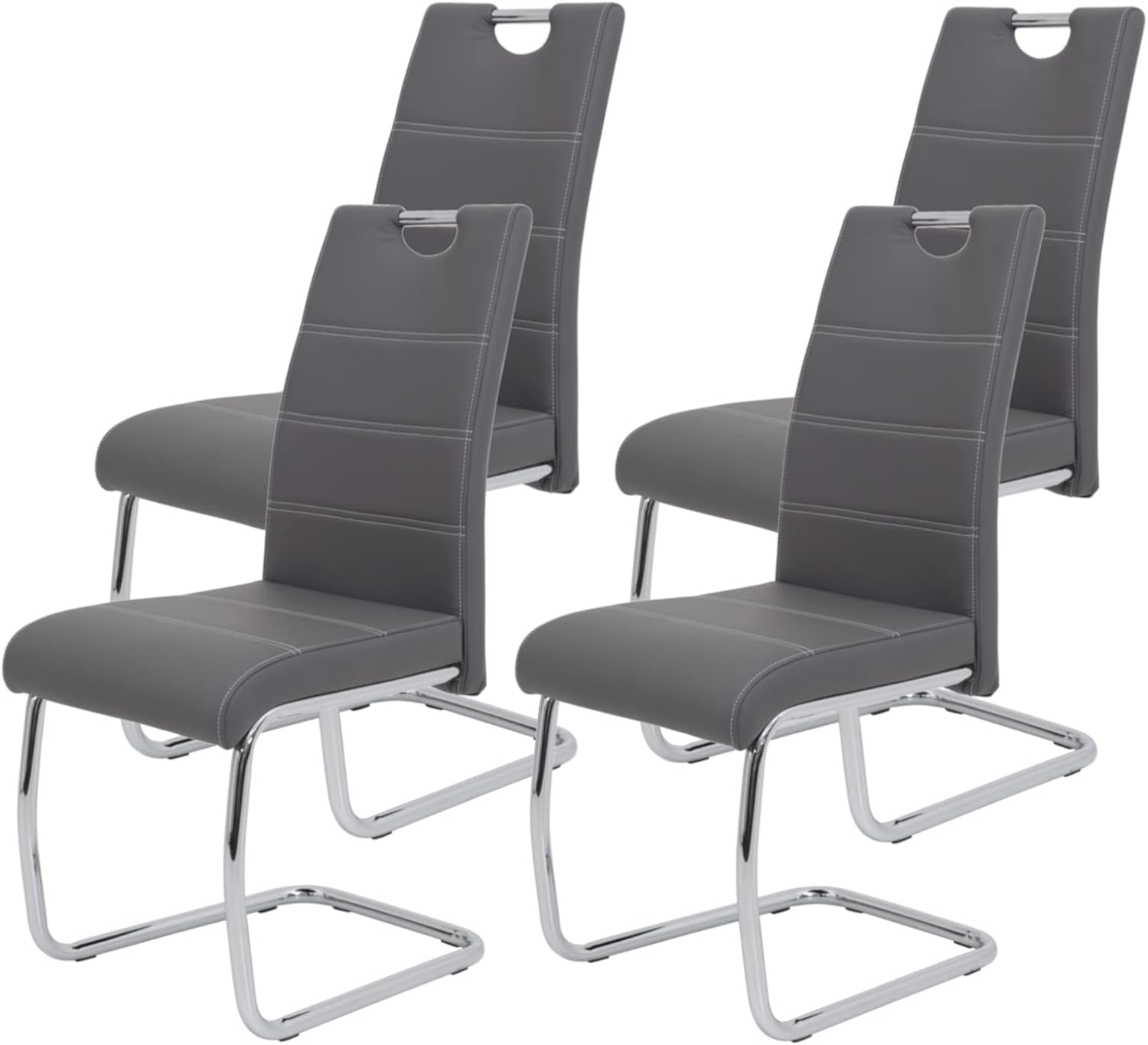 , Flora Lot De 4 Chaises Luge pour Cuisine, en Simili Cuir Gris, Poignée en Creux, Armature Métallique Chromée, 42 x 57 x 98 cm Gris Clair Lot de 4