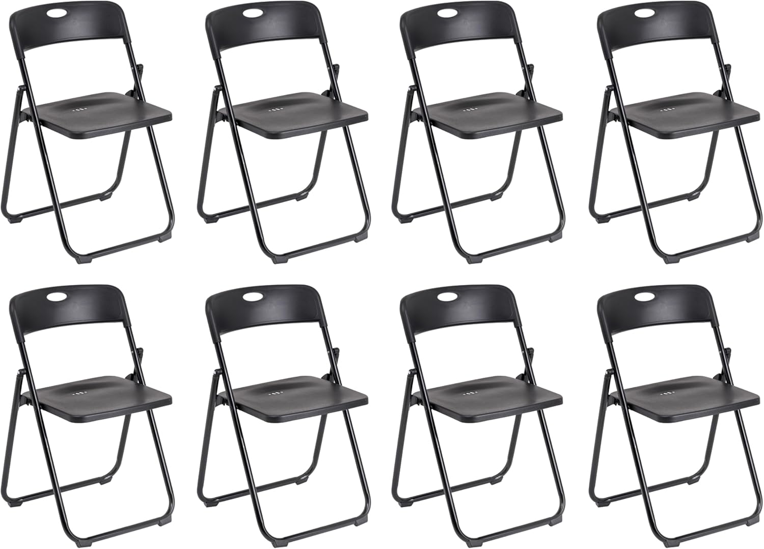 Chaise pliante avec structure en acier et PVC, assise peu encombrante avec pieds et poignée, de voyage, cuisine, salon, chambre à coucher, 74 x 43 x 49 cm, 8 pièces, noir 8 Noir